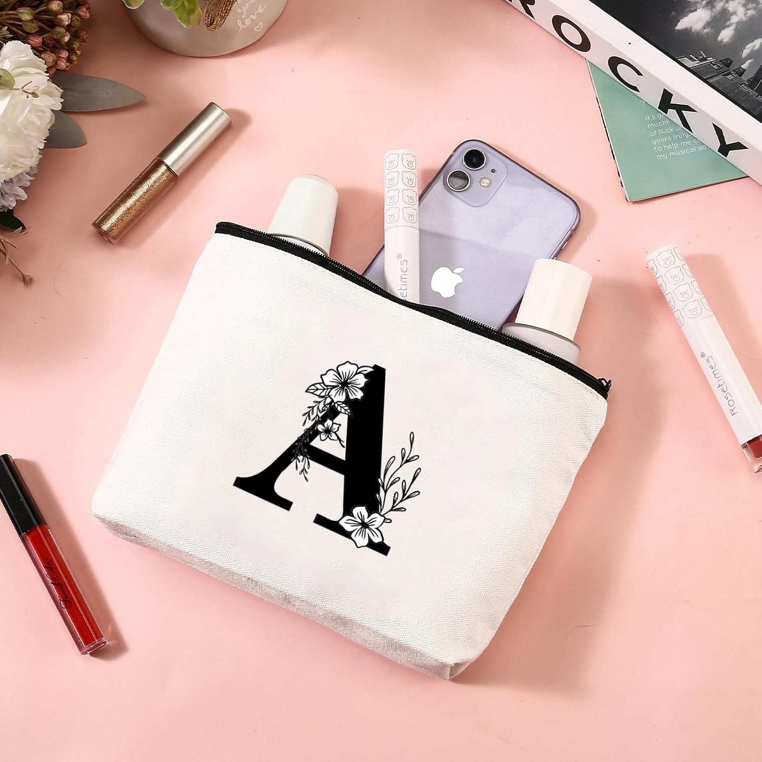 Initial Letter Gift Set for Women Personalized Monogram Ceramic Mug Set Initial Letter Gifts for Birthday, Bridesmaid, Mothers Day Gift for Her (A)