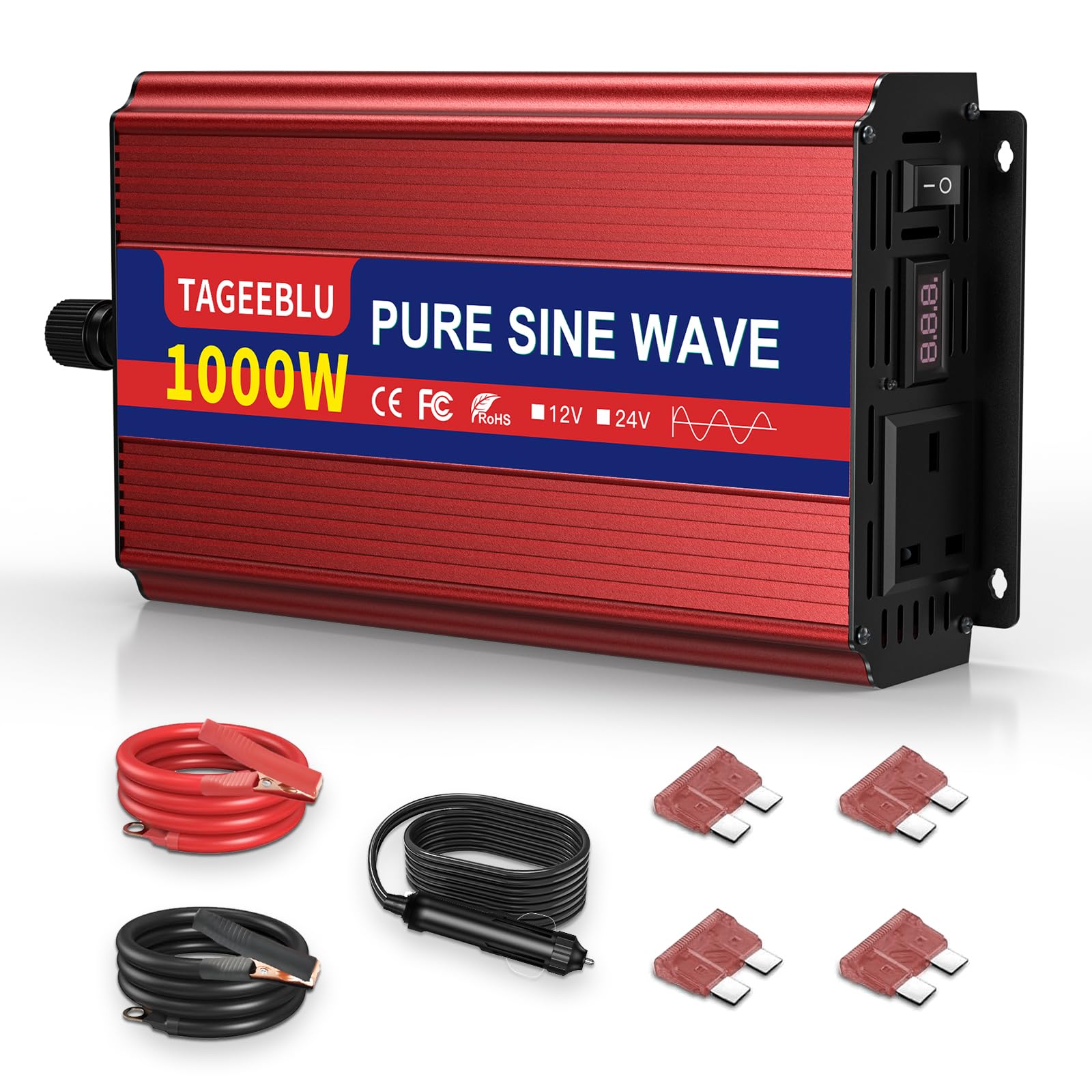 Pure Sine Wave Power Inverter 400w DC 12V to AC 240V Voltage Converter with AC Outlets,digital display,and safety switch，for Motorhomes,Trucks,Boats,Camping,800W Peak Power — view 17