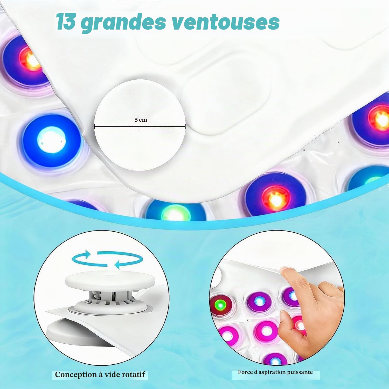 Tapis De Bain à Remous Portable pour Spa, Baignoire à Tapis à Bulles avec 6 Niveaux Réglables Et Télécommande, Pompe à Air Et Lumières LED, Machine à Bulles pour Baignoire