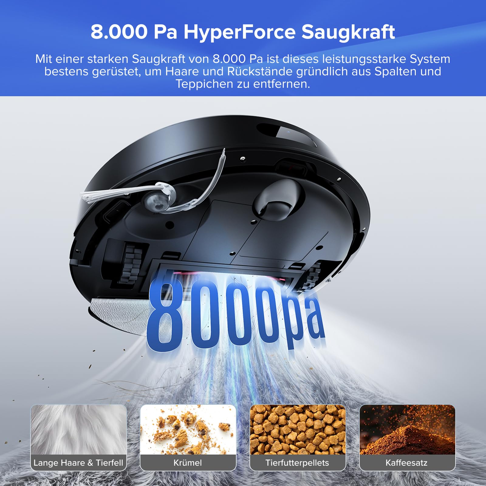 roborock Q7 L5+ Saugroboter mit Wischfunktion, Automatischer Staubentleerung, Dual Anti-Tangle System, 8.000 Pa Saugkraft, LiDAR-Navigation,Wischroboter für Teppich, Tierhaare, APP Steuerung(Schwarz)