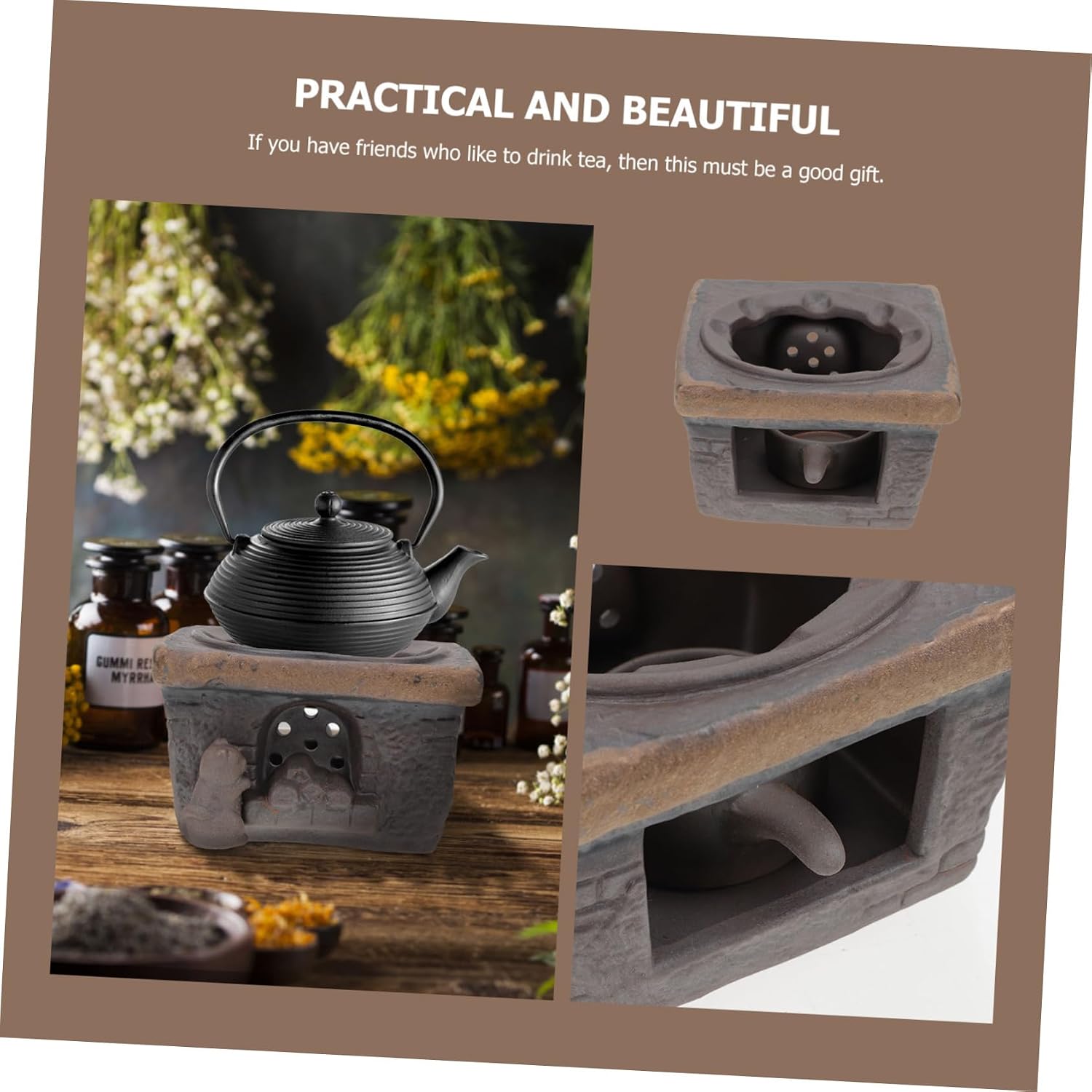 PRETYZOOM Handmade Ceramic Teapot Warmer White Teapot Stovetop Heater Tea Pot Stove Accessory