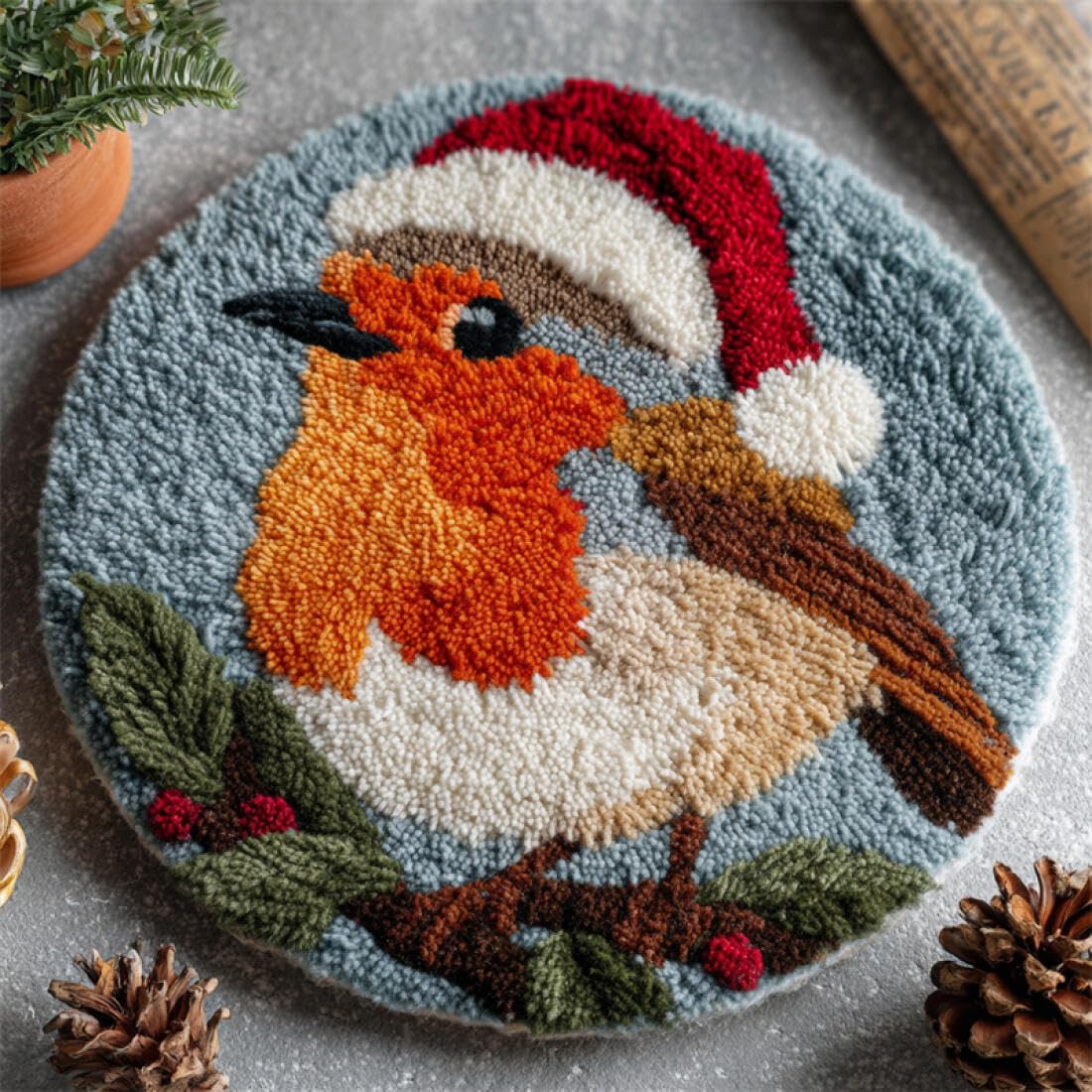 Rqwybcaxn DIY Rug Latch Hook Kits for Teens Animal Needlework Kit ‌Cartoon Robin 80x80cm Round Tapestry with Crochet Hook Study Craft Gift