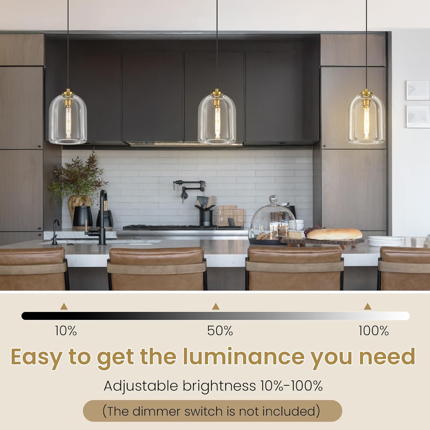 Crystal Pendant Light Kitchen Island: 5.1" Dimmable Vintage Brass Hanging Lights above Dining Table - Modern K9 Crystals Lighting - Luxury Gold Cylinder Pendants Light Fixtures 3000K E12 Bulb Included