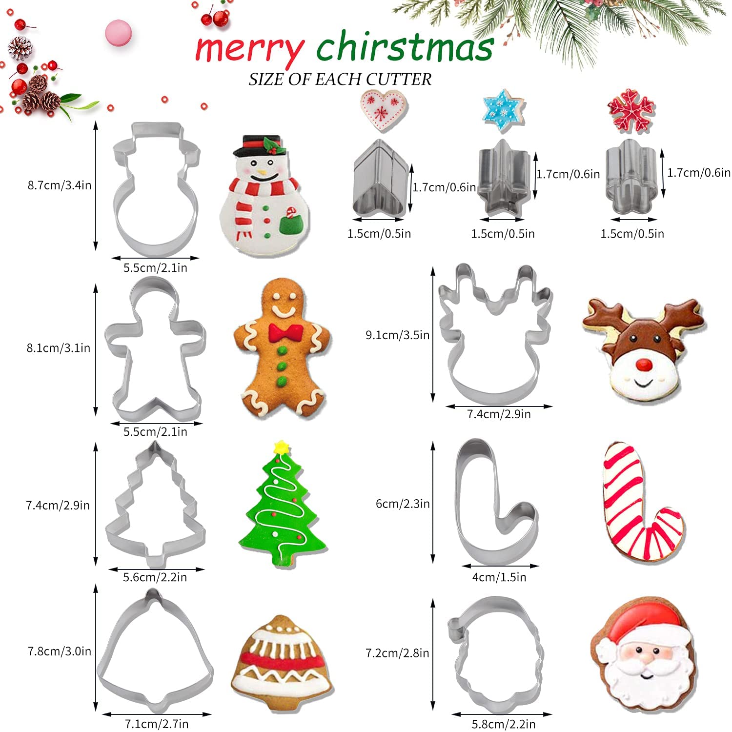 Tagliabiscotti faccia di babbo natale in acciaio inossidabile 9 cm La