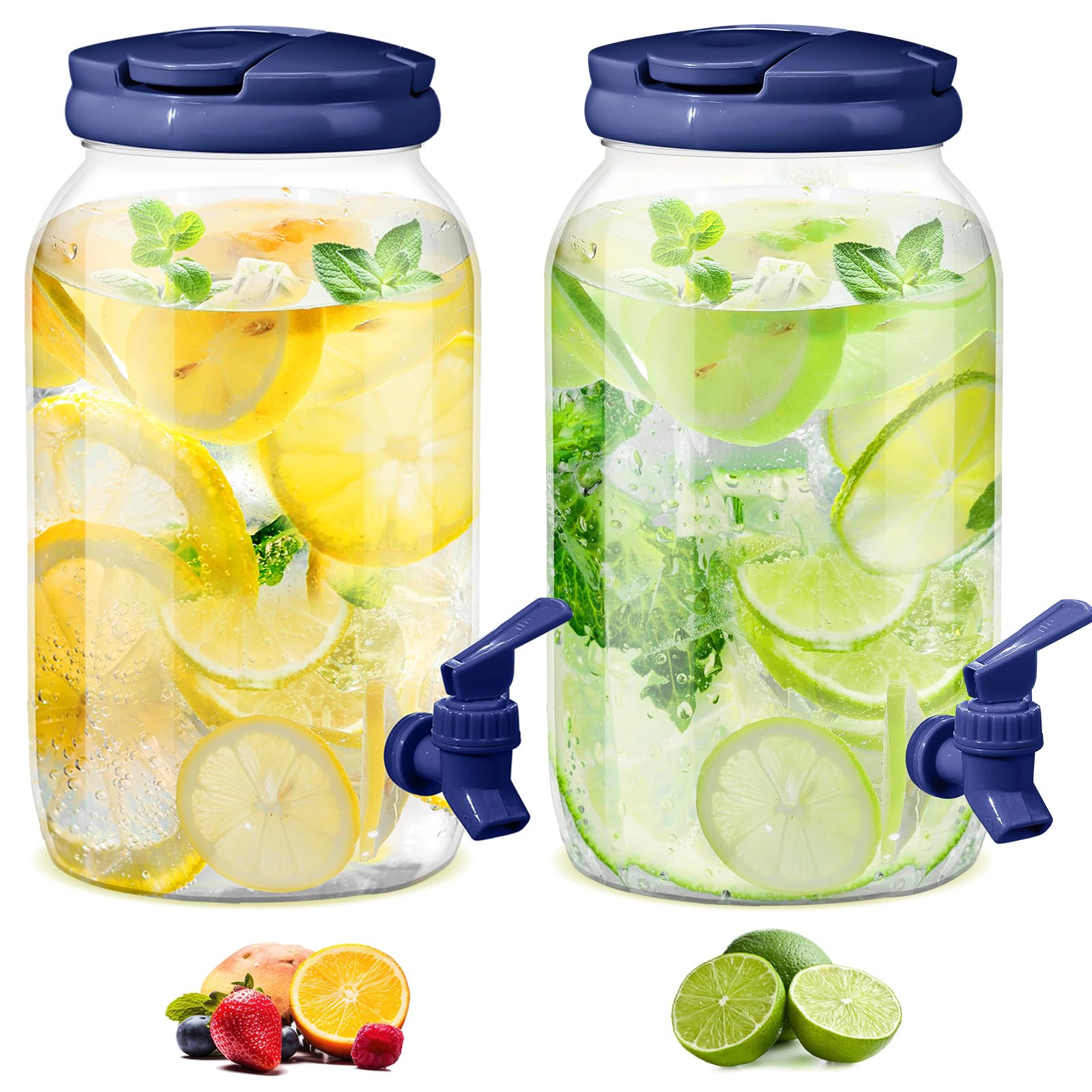 Havawish 2 Pcs 1 Gallon Plastic Beverage Dispenser with Spigot Clear Summer Kitchen Fridge Drink Dispenser for Parties Lemonade Juice Tea Beer Cold