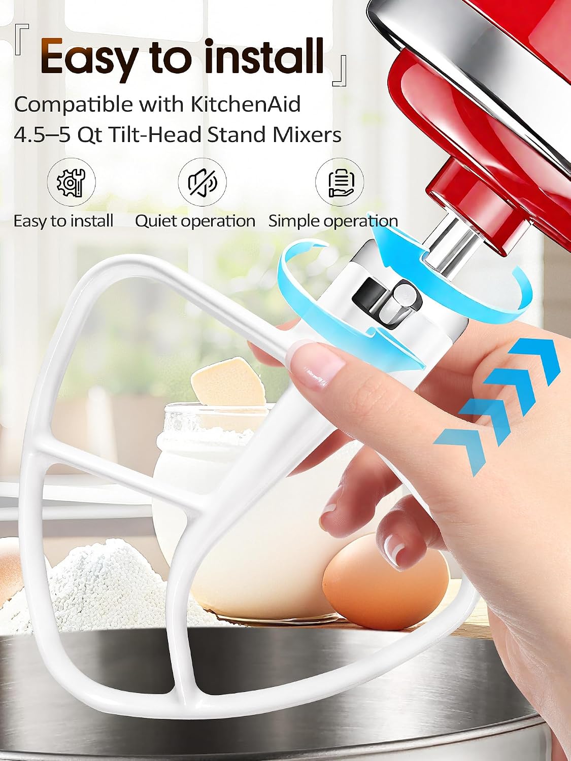 Coated Flat Beater Replacement for KitchenAid 4.5-5 Qt Tilt-Head Stand Mixer, Durable Paddle Attachment for Efficient Mixing & Easy Cleanup,Replacement K45B