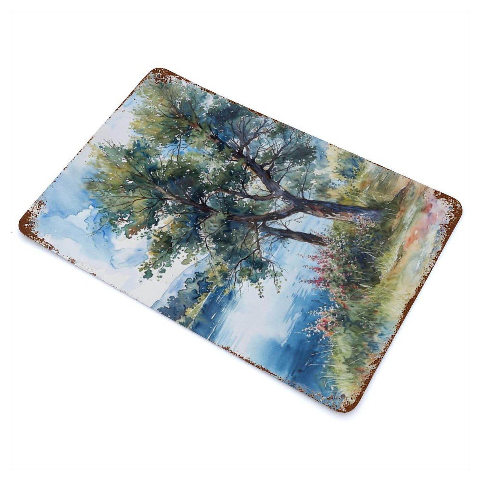 Serene River Bend Vintage Rust Metal Sign 11.8"x7.9", Shabby Chic Decor for Garage, Pub Or Kitchen
