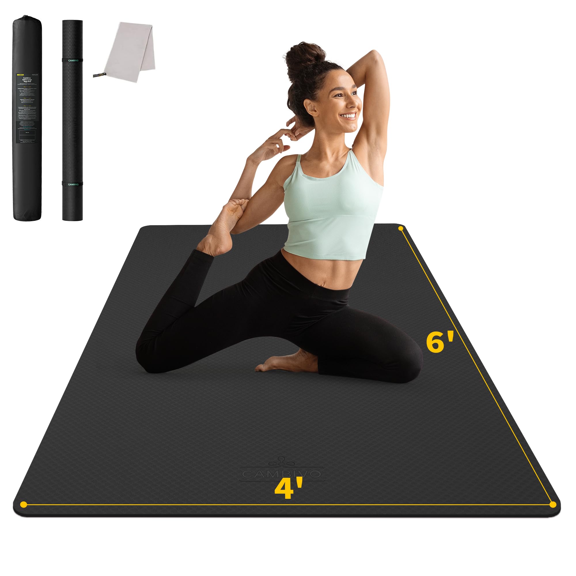 CAMBIVO Large Yoga Mat (6'x 4'), Extra Wide Workout Mat for Men and Women, 0.24''/0.32''/0.4''/0.48'' Thick Exercise Fitness TPE Mat for Home Gym, Yoga, Pilates, Workout (Barefoot Exercise)