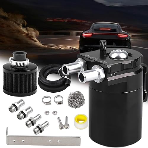 Lata de captura de aceite desconcertada mejorada con kit de filtro de respiradero, tanque de depósito de aluminio con línea de combustible NBR Negro