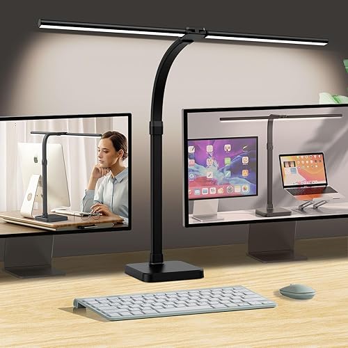 Miniatura 9 de lámpara LED de escritorio para oficina en casa, luz de escritorio brillante de 24 W que cuida los ojos con abrazadera, 5 niveles de brillo y 5 Negro