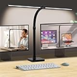 LED Desk Lamp for Home Office, Double Head 24W with Base, Architect Light 5 Lighting Brightness Flexible Gooseneck Table Reading Study, Black