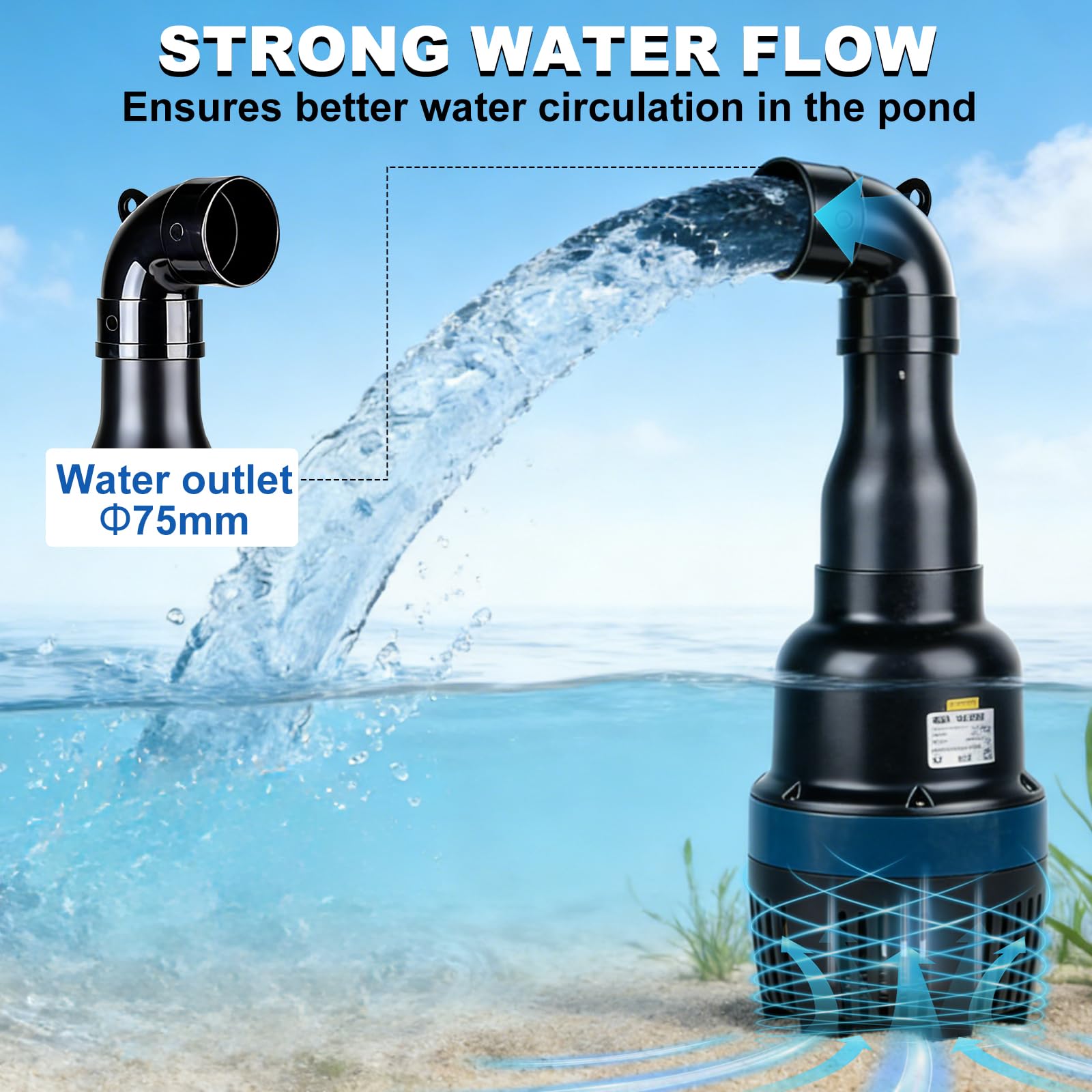 EXLECO Rurowa pompa zanurzeniowa 22000 l/h, 95 W, do stawu ogrodowego, samozasysająca z kablem o długości 10 m, idealna do cyrkulacji, filtrowania i opróżniania