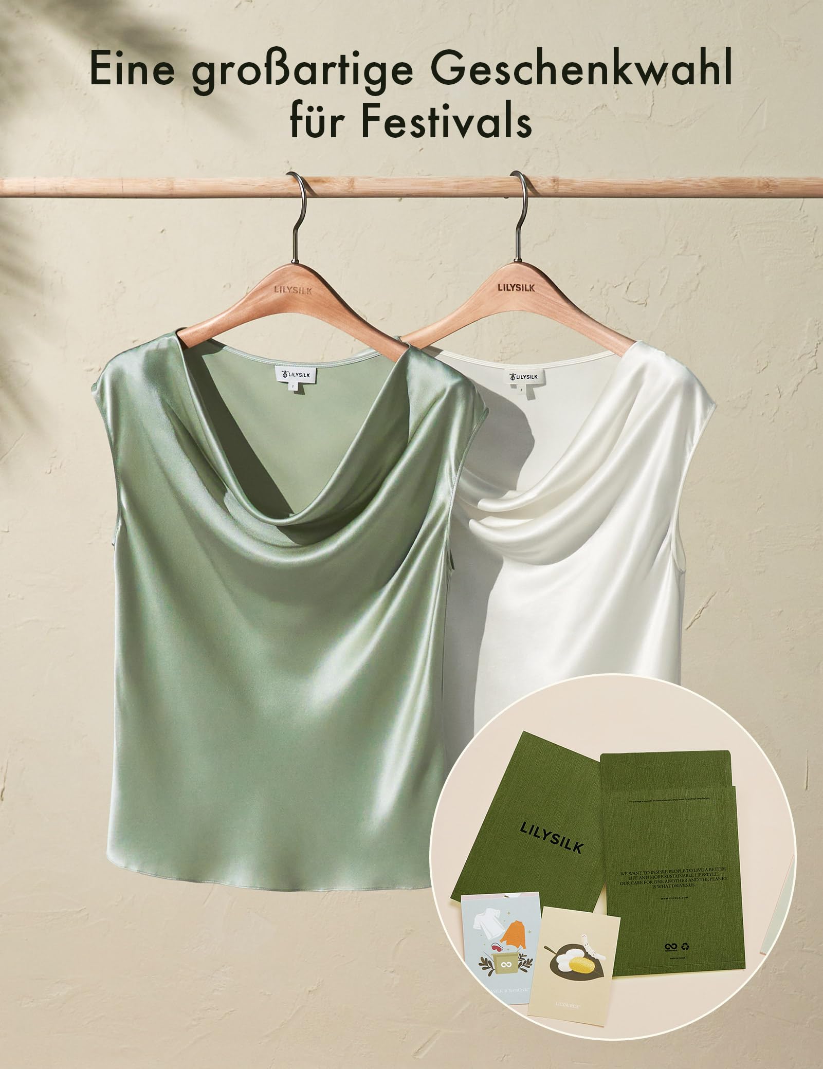 LilySilk 100% Seidenhemd mit Wasserfallausschnitt für Damen ärmellose Elegante Oberteile für den Sommer Schulterfreies T-Shirt für Damen