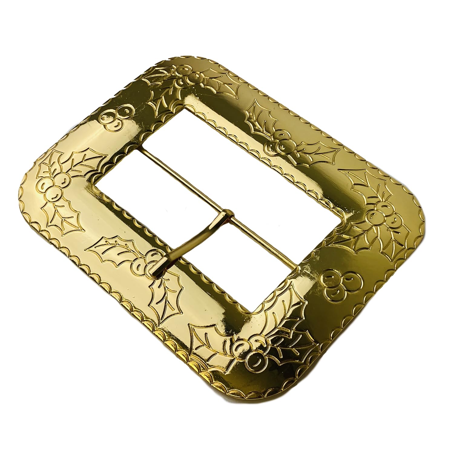 Halco #9988 Deluxe Holly Gold Cast Belt Buckle Santa Claus w Prong 6.5" x 5" Christmas Costume Accessory Berries