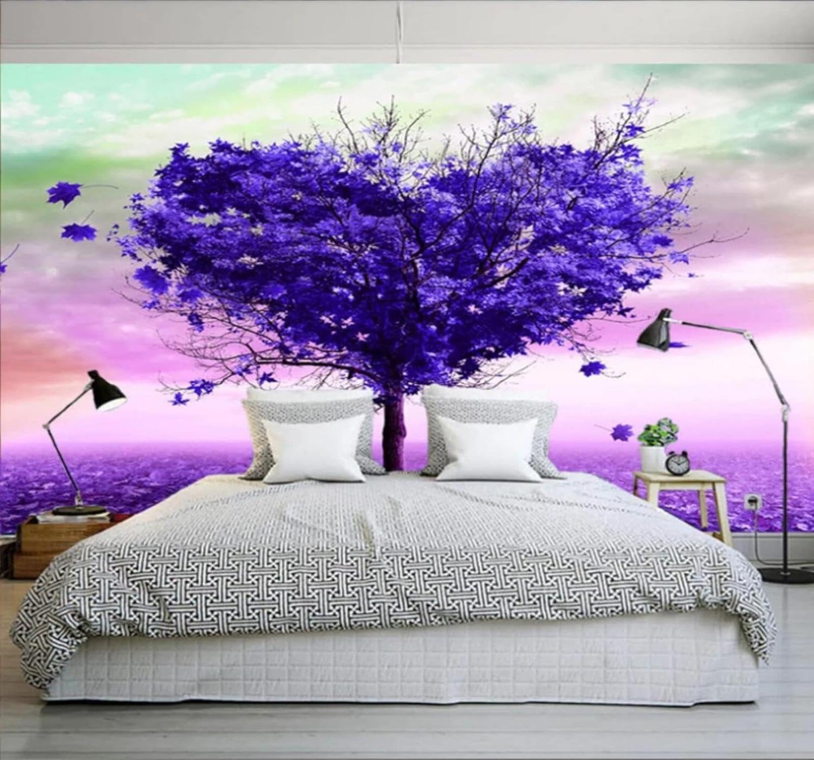 Creative Aesthetic Purple Heart Trees 3D Wallpaper Easy Install Feature Office Living Room Sofa Bedroom TV Background Wall Decoration-150cm×105cm