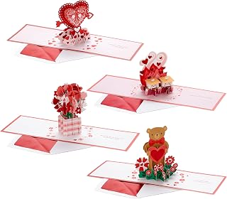 Hallmark Valentine's Day Pop Up Card Assortment (4 Cards with Envelopes) Signature Paper Wonder 3D Cards