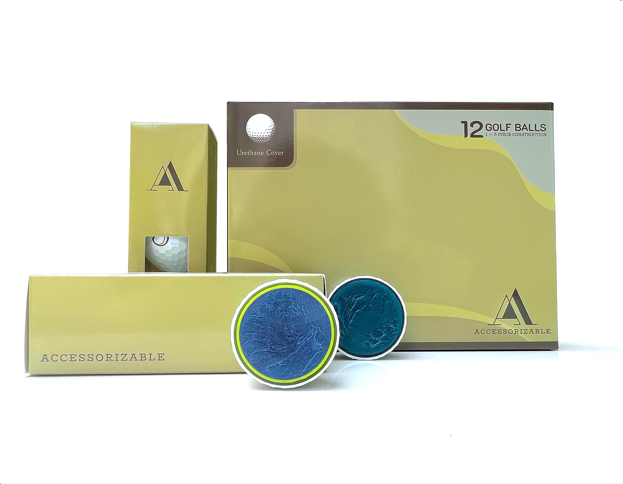 Accessorizable Urethane Golf Balls | 12 Ball Variety Pack, up to 5-Layer Construction | Max Distance, Soft Feel | ft. Multicolored & Glow-in-Dark Luminous Fluorescent Gift | 2022 Tournament Edition