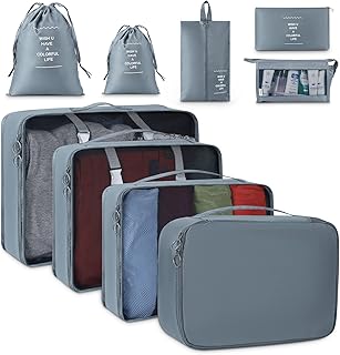 9 Set Packing Cubes Travel Organizer Set Waterproof Suitcase Packing Cube Lightweight Luggage Organizer with Toiletry Bag,...