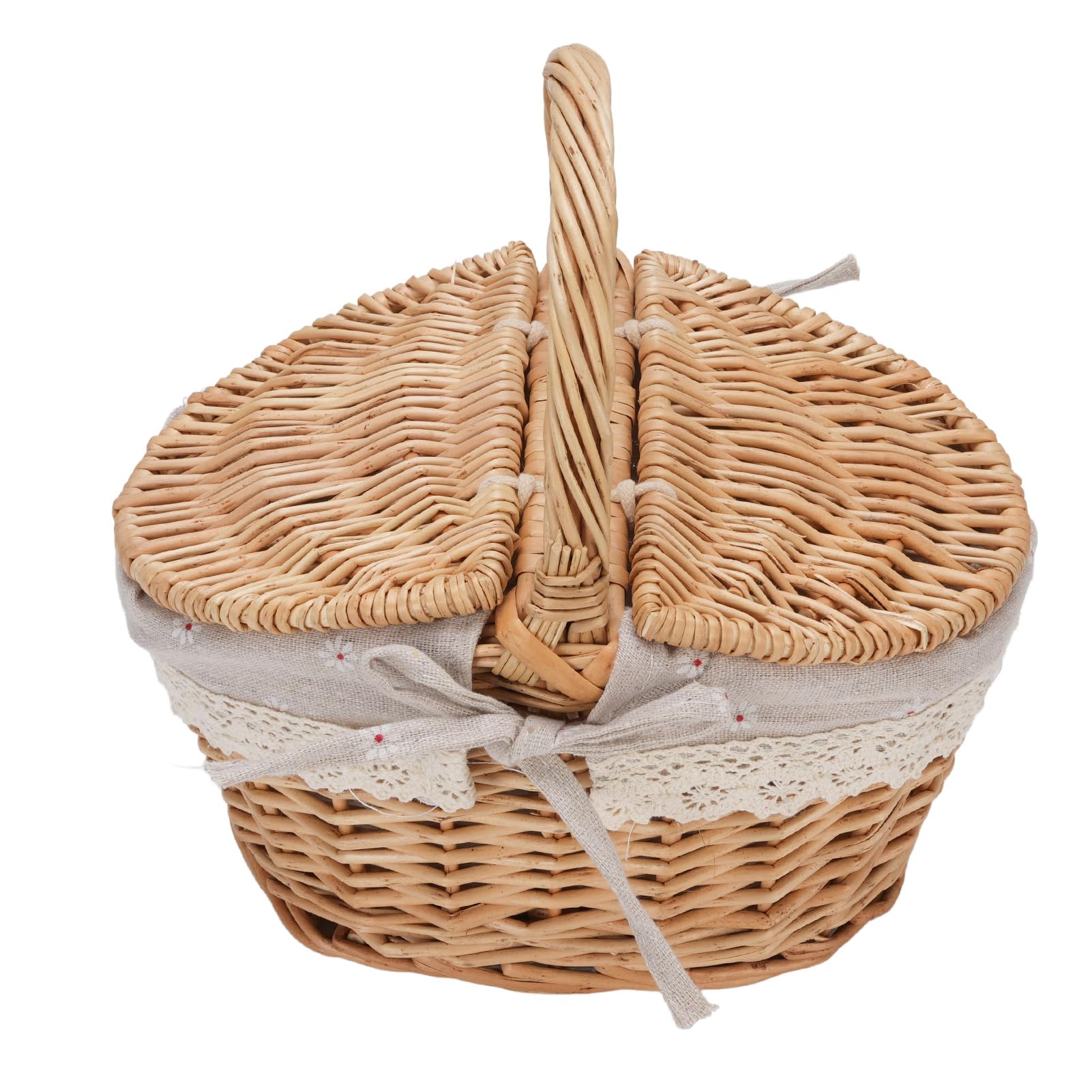 Miskall Picnic Basket, Double Lids Handle Removable Liner Hand Woven Picnic Basket for Picnics Camping Veg Picking Mother'S Day Thanksgiving