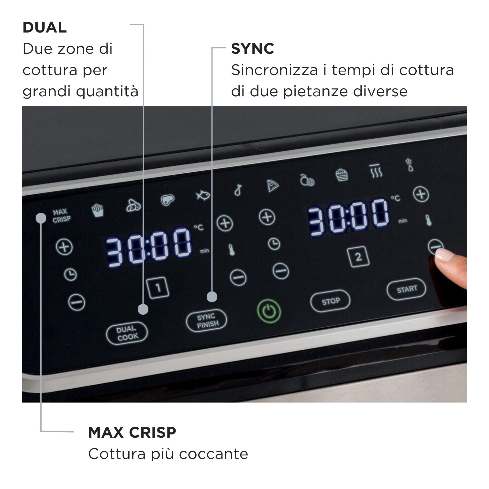 Ariete 4625 Friggitrice ad aria 9L, 2100W, Capacità 9L, Doppio cestello, Capacità di cottura 3,6kg, 11 programmi preimpostati, Funzione Max Crisp, Temperatura fino a 200°C, Antiaderente, Silver
