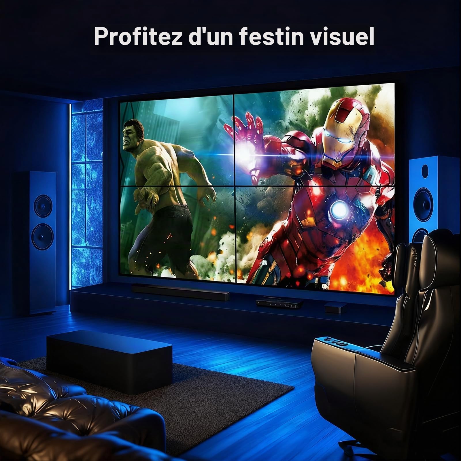 Contrôleur de Mur vidéo 4K HDMI 2x2, processeur de Mur vidéo pivotant de 180° avec télécommande IR, 8 Modes de Collage 1x1 1x2 1x3 1x4 2x1 3x1 4x1, combinez 4 écrans en Un Affichage Mural.