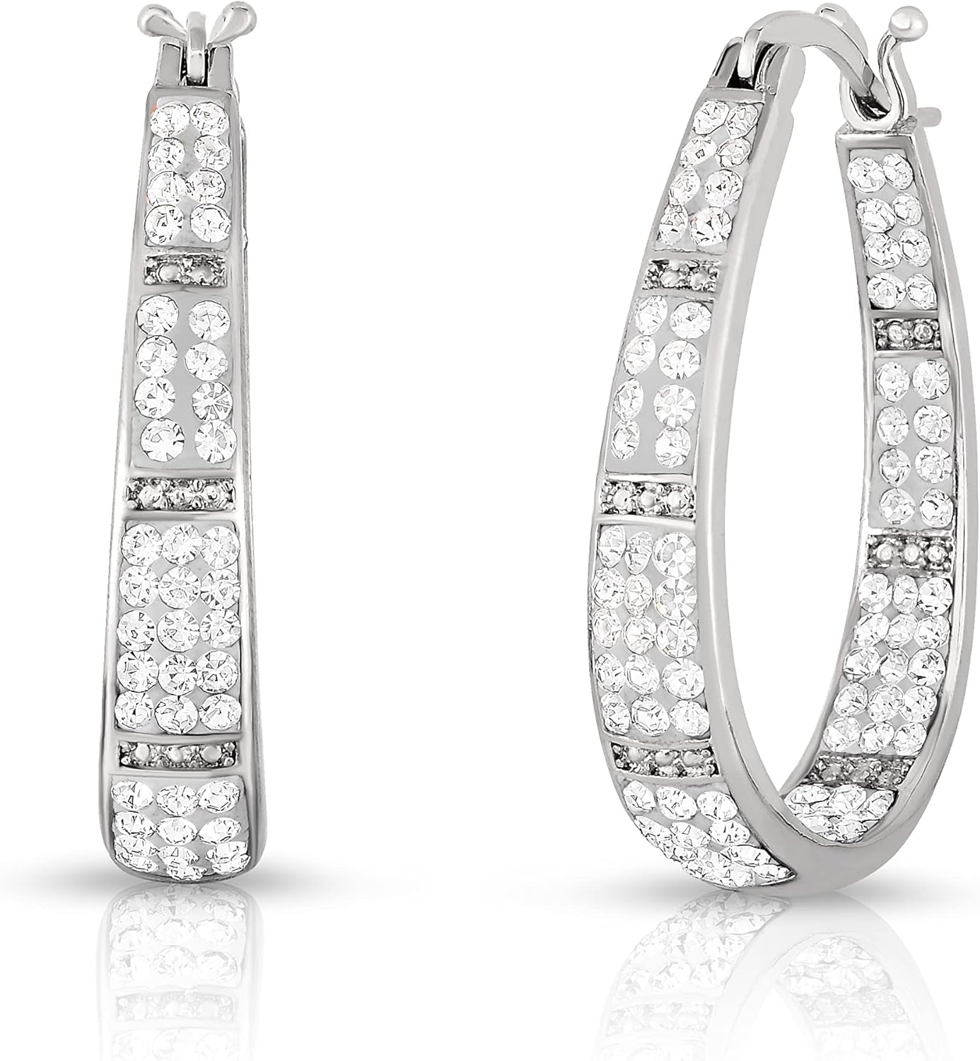 Savlano 14K Gold Plated Inside Out Crystal Hoop Earrings - Oval Shape Earrings for Women Comes with Gift Box - Image 2