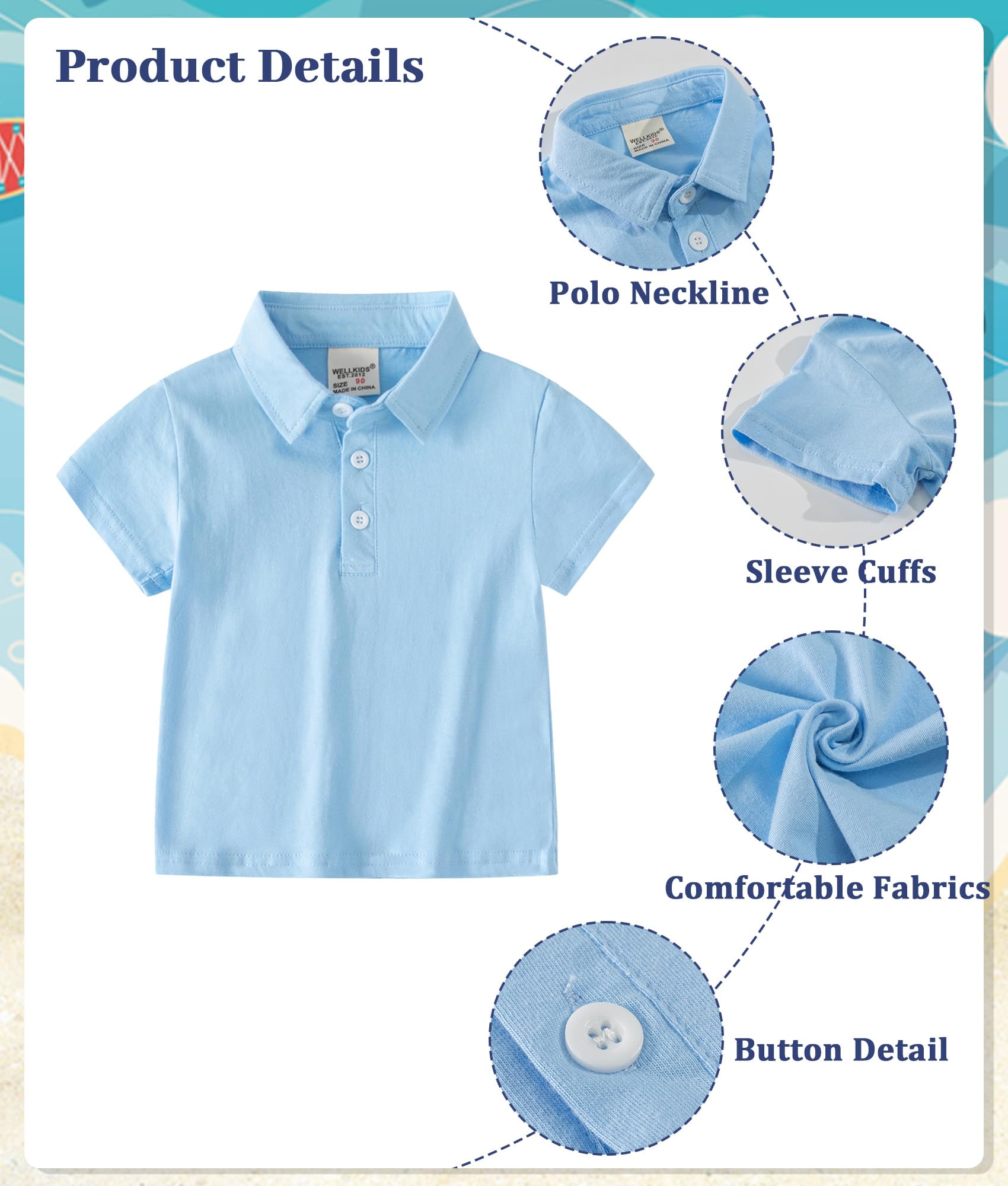 Volunboy Bebé Niño Verano Conjunto, Manga Corta Polo Shirt + Pantalones Cortos Traje Casual Ropa 2 Piezas