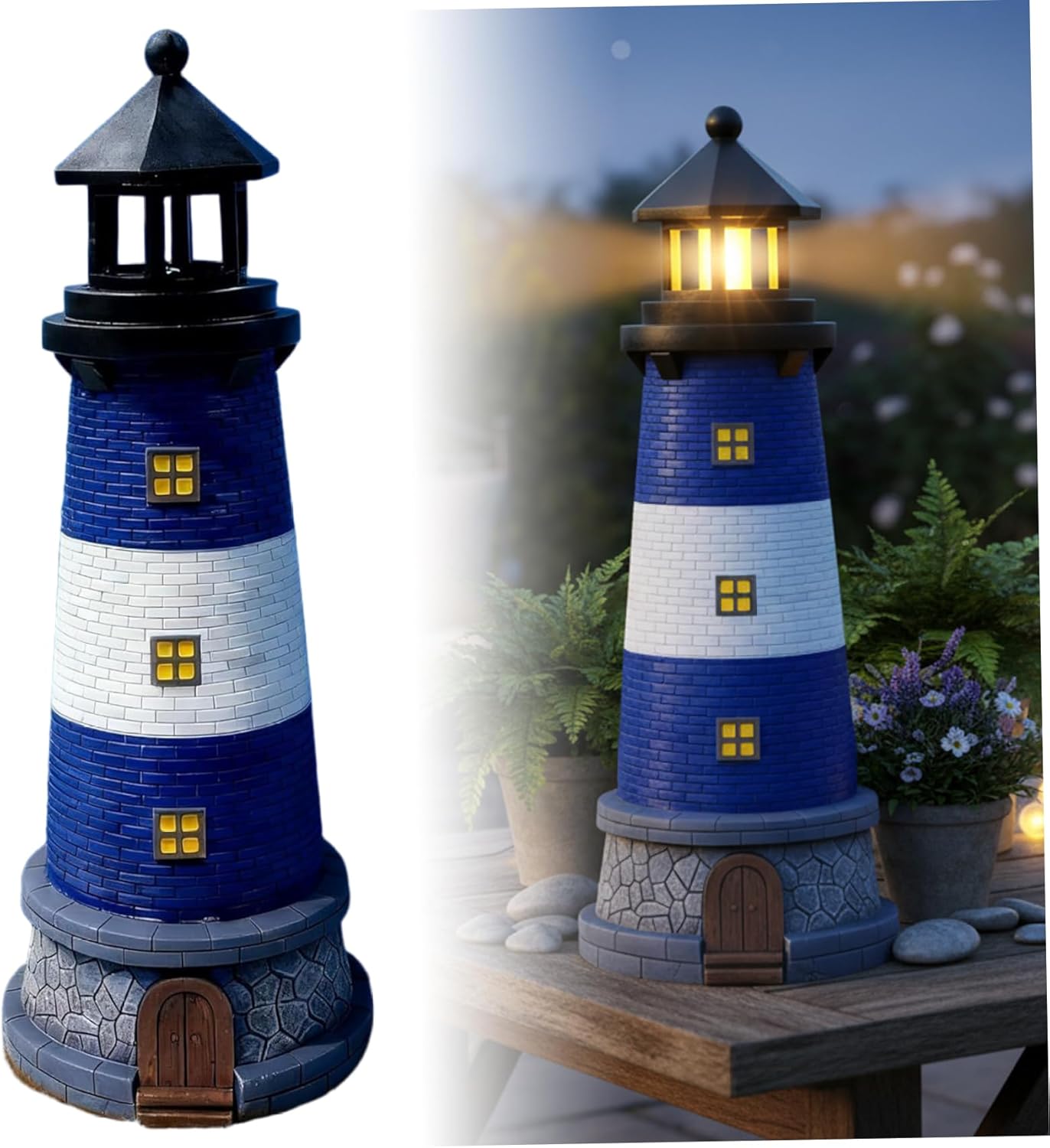 Solar Lighthouse, Automatic Rotating Waterproof Solar Lighthouse Outdoor for Yard, Patio, Ground, Tabletop Decoration, Blue