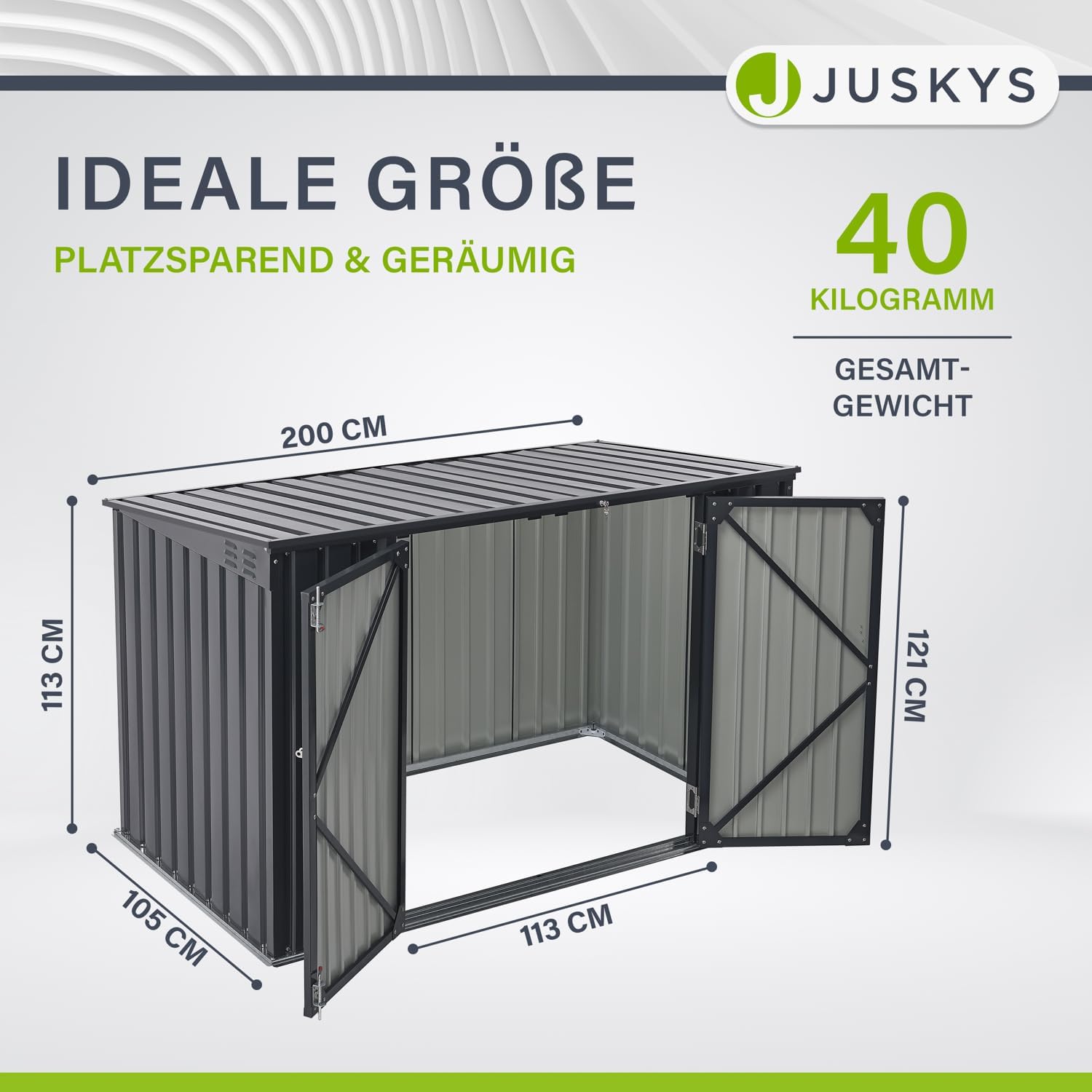 Juskys Namur 3-Bin Garbage Can Enclosure with dimensions