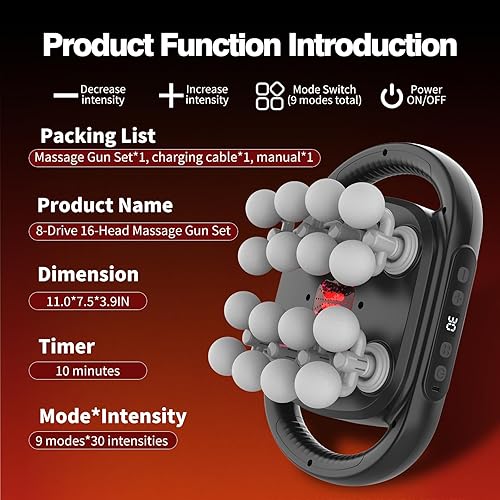 Miniatura 5 de Juego de 16 pistolas de masaje de cabeza, masaje de relajación muscular adecuado para la relajación muscular de la espalda, piernas y pies, portátil