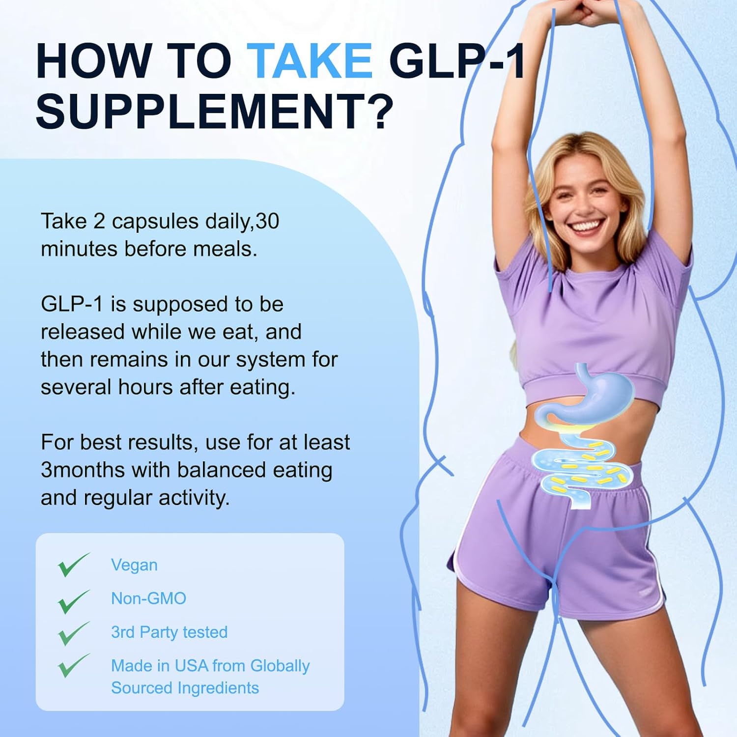 GLP-1 Activate Supplement for Gut Health, Energy & Weight Loss - 11-in-1 Complex with Berberine, Probiotics & Apple Cider Vinegar - Vegan Non-GMO Formula for Women and Men - 60 Capsules - Image 7