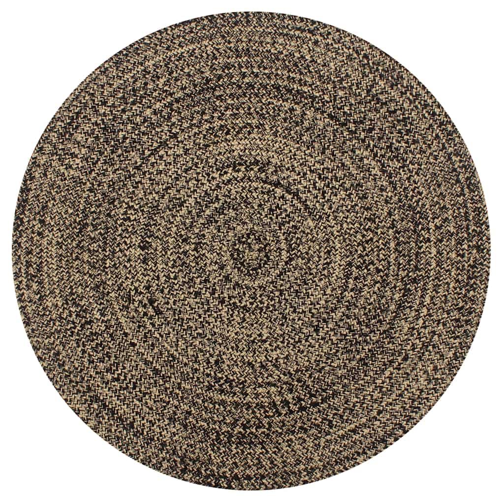 Tapis Fait Main en Jute Noir et Naturel 120 cm pour Salon Chambre Cuisine intérieur décoration Durable et Facile d'entretien
