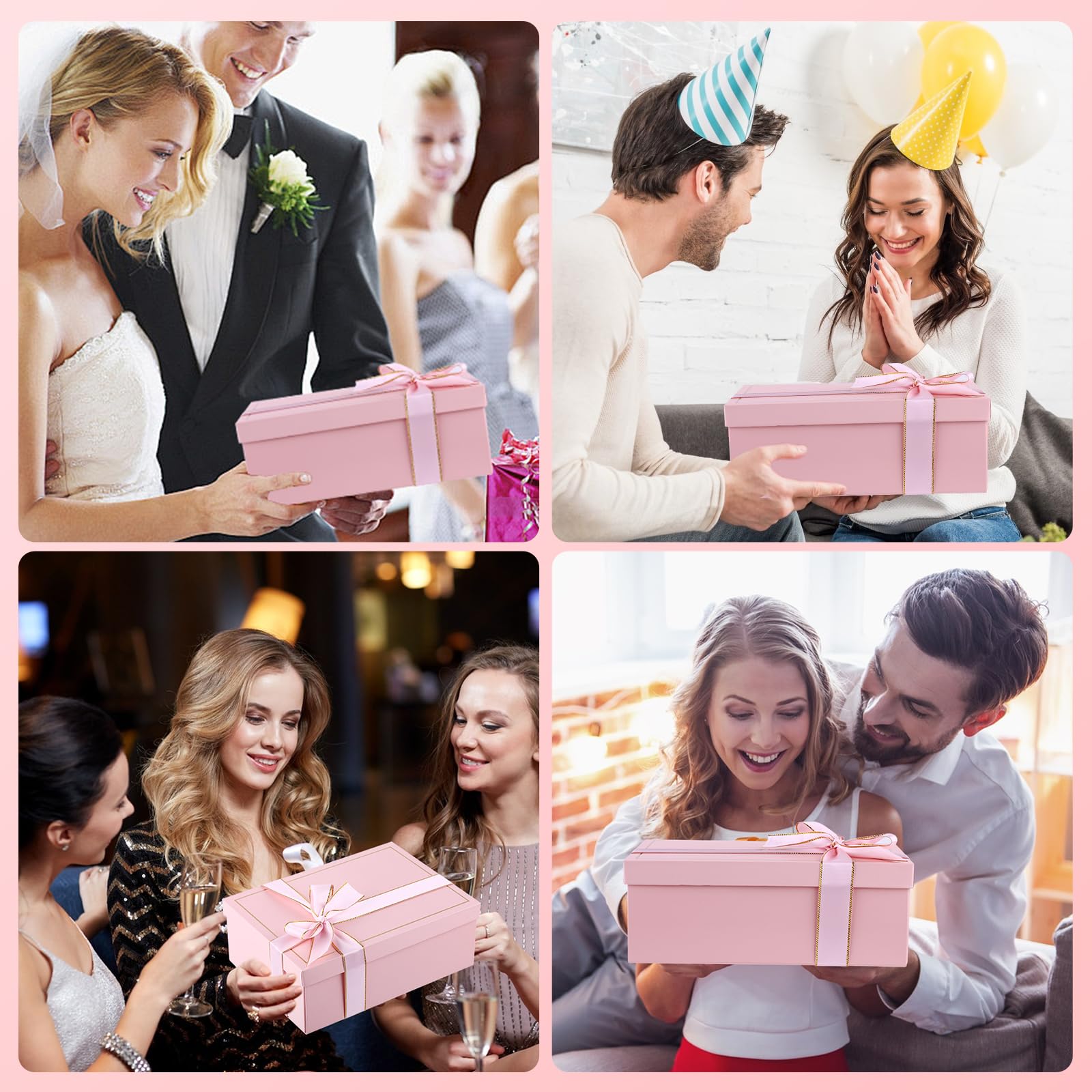 Geschenkbox Mit Deckel 25x18x8.5cm - Faltbar Mit Schleife & Grußkarte In Rosa