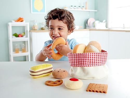 Miniatura 5 de Hape Cesta de pan para niños pequeños | Juego de comida suave para niños, cesta de pan de juguete incluye tostadas, galletas de mermelada, pasteles,