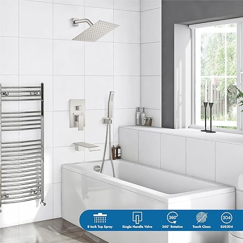 Miniatura 8 de Sistema de ducha con boquilla de bañera de montaje en pared, juego completo con rociador de mano, válvula de 3 funciones incluidas, cabezal de ducha