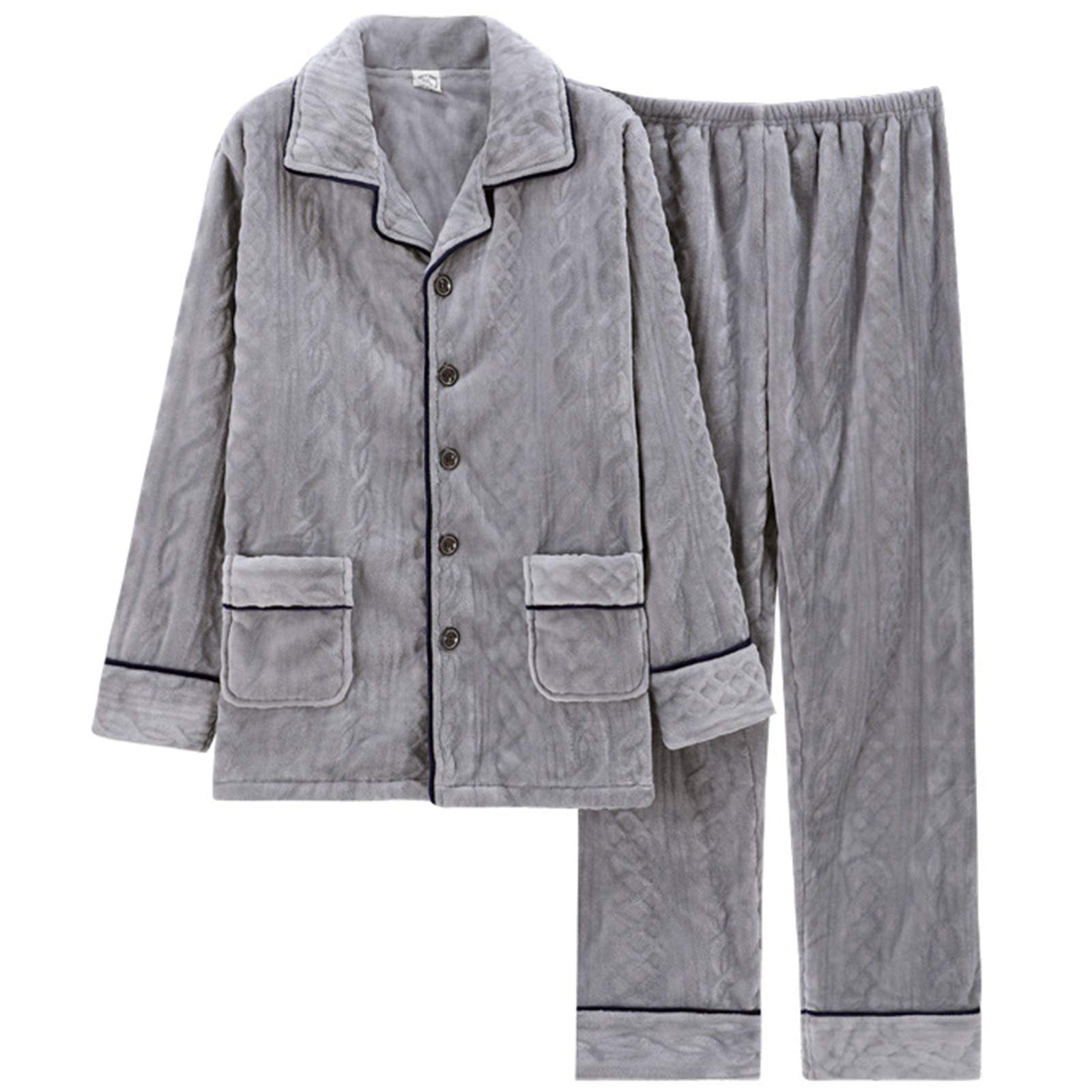 Ensemble pyjama automne-hiver hommes flanelle chemise de nuit boutonnée taille 2XL