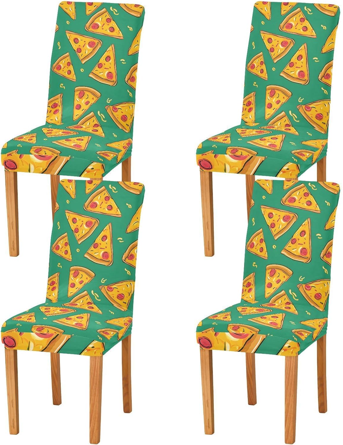 ALAZA Chair Covers for Dining Room, Pizza Green Pattern Stretch Chair Cover Sets Chair Protector Removable Washable for Ktichen Restaurant Hotel