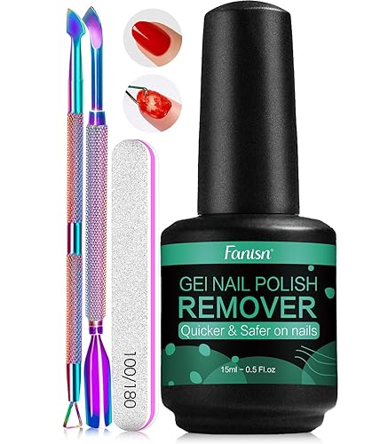 FANISN Gel Nail Polish Remover with Tools, 15ml (0.5 fl oz) - Acetone-Free, Quick Removal in 2-5 min, No Foil Soaking Needed, Safe for Natural Nails，Home DIY Use - 15 ml (Pack of 1)
