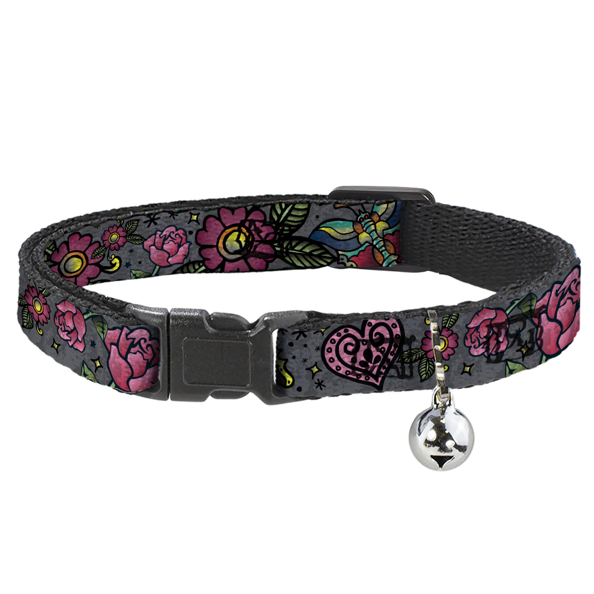 Collar de gato breakaway gris contra tirones Buckle-Down Love Kills para evitar asfixia