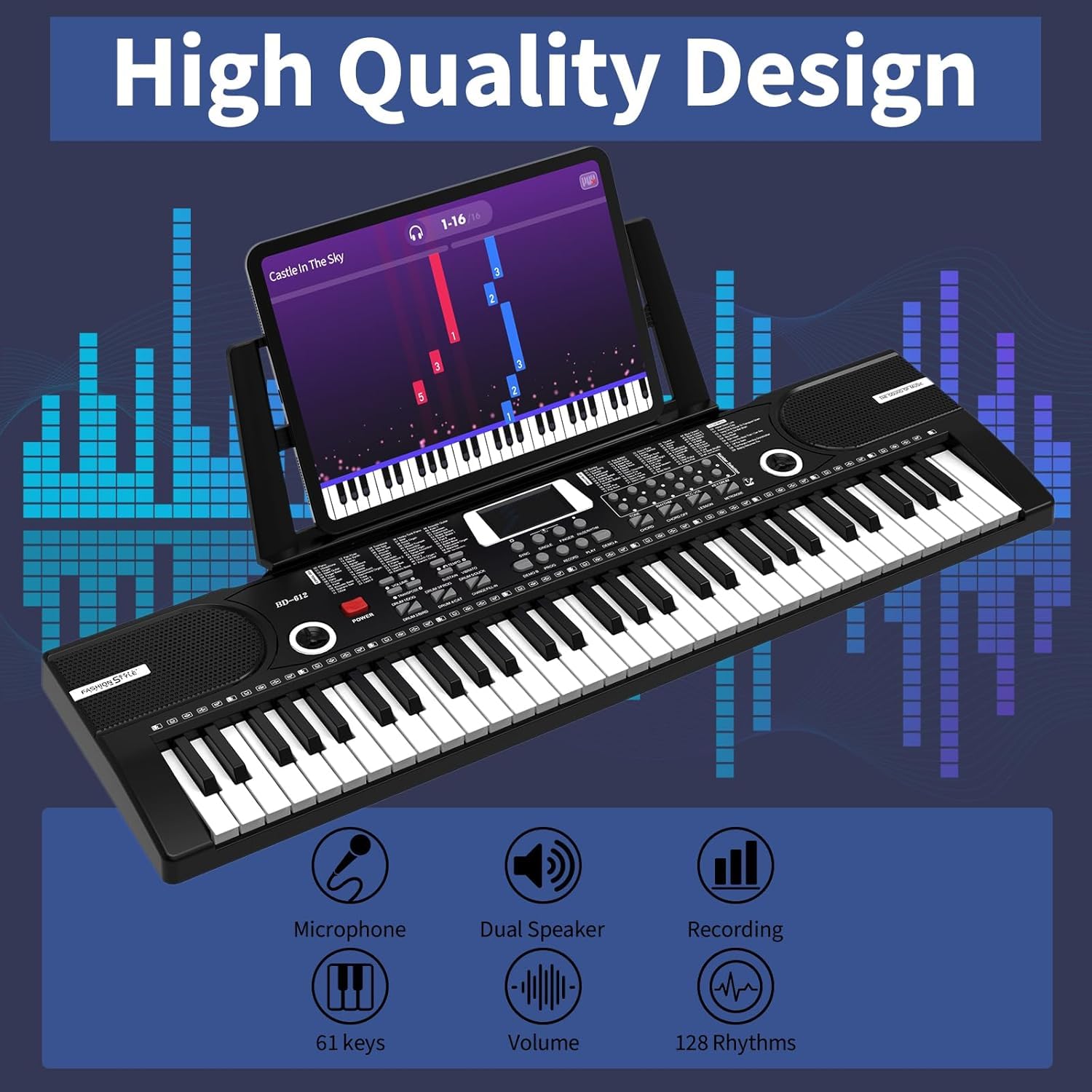 61 keys keyboard piano, Electronic Digital Piano with Built-In Speaker Microphone, Sheet Stand and Power Supply, Portable piano Keyboard Gift Teaching for Beginners