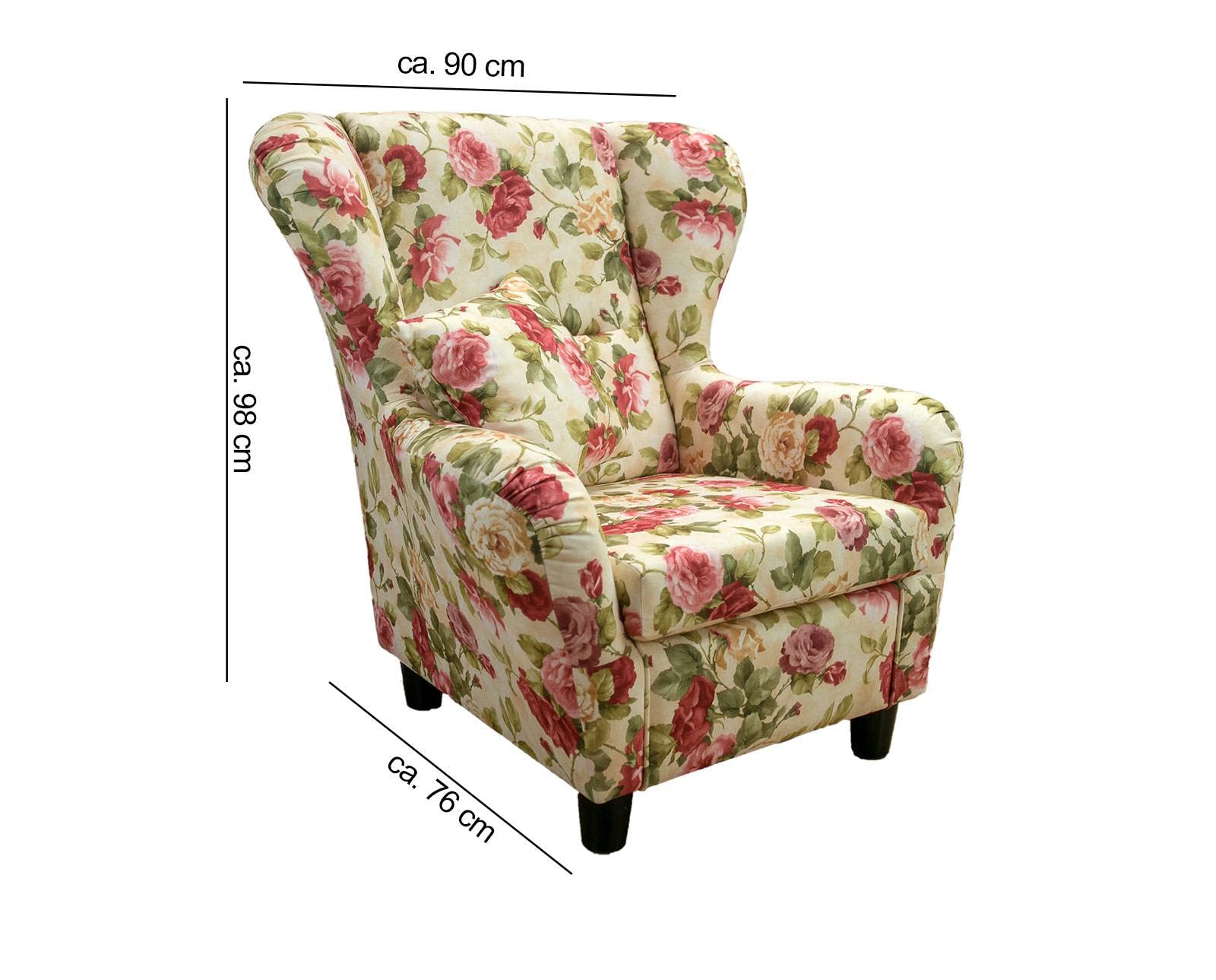 luma-Home 18004/ Ohrensessel mit Hocker im Landhaus-Stil, Blumenmuster bunt
