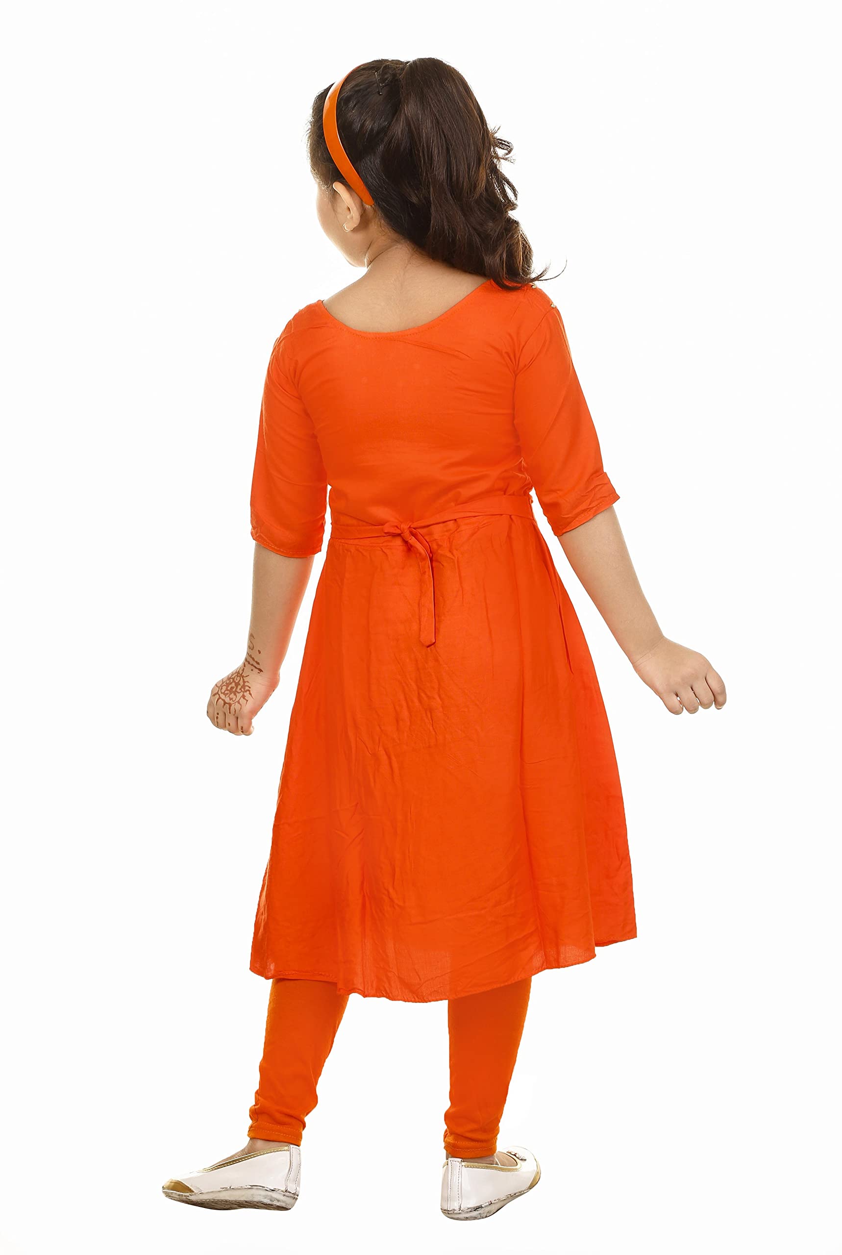 BURBN Girls Casual Kurti and Legging Set (Orange Pack of 1) | for 6-7 Years Old Kid 1