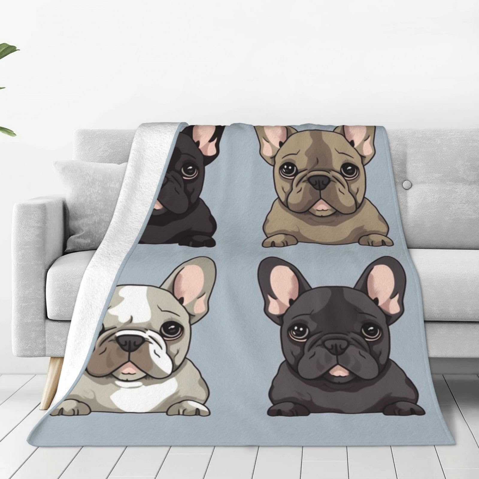 KLOPH French Bulldog Throw Blanket 80"x60" Flannel Fluffy Warm Blanket for Couch, Reversible Plush Blankets for Bed, Comfy Fuzzy Blanket for Sofa, Plush Lightweight-Blankets for All Season