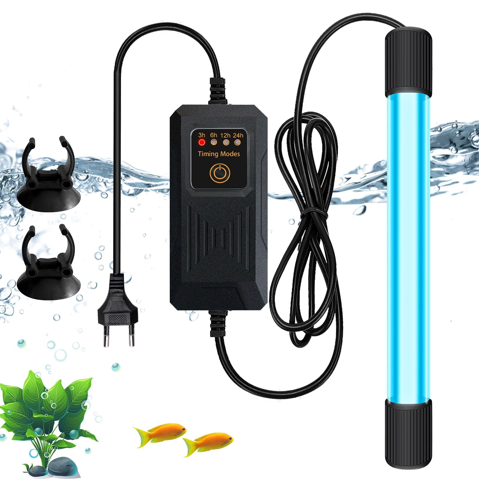 Esterilizador UV con temporizador 9 W para acuario – Lámpara impermeable clarificador para la limpieza de piscinas y casa