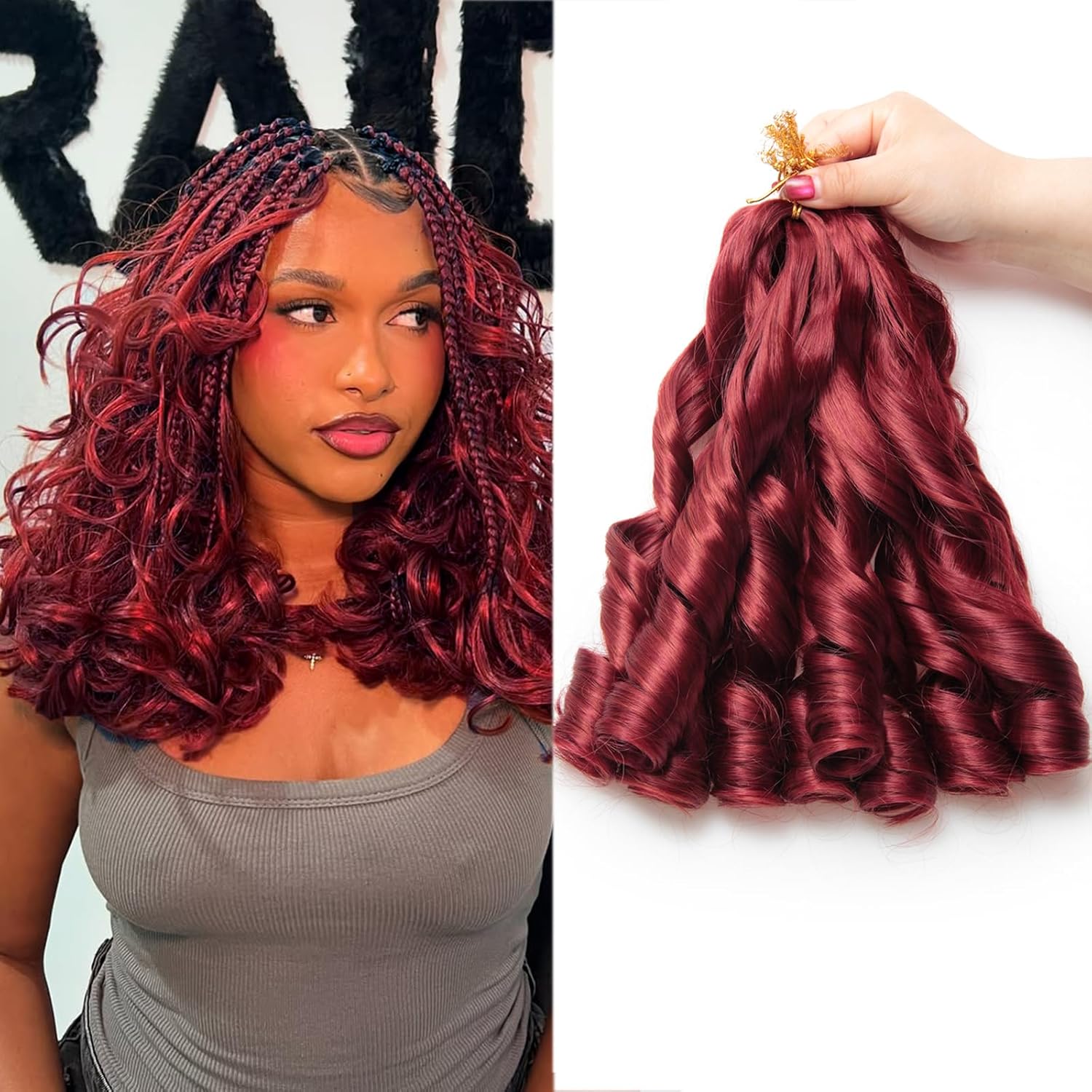 French Curly Braiding Hair Loose Wavy Hair for Braids Braiding Extensions Synthetic French Curl Crochet Braids for Black Women 12 Inch Mixed Burgundy with Reddish Brown Color 12 Inch M350/bug