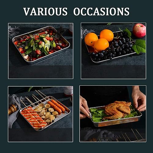 Miniatura 9 de Paquete de 2 bandejas de acero inoxidable no tóxicas para hornear de cocina, instrumentos de laboratorio, dental, instrumento quirúrgico médico,