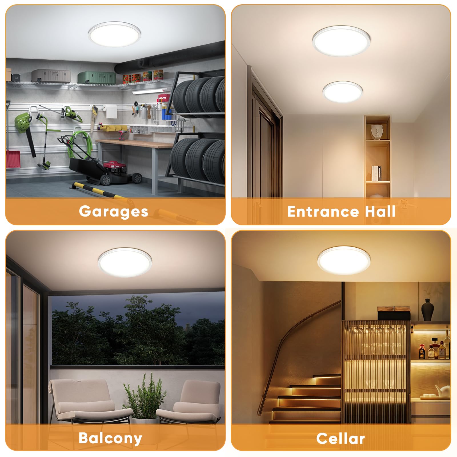 NIBSHOOM Plafonnier LED avec Détecteur de Mouvement, 3000K/4000K/6500K 24W Étanche IP44 Lampe de Plafond Rond, équipé d’un Détecteur de Radar, adapté pour Couloir, Escalier et Garage, 30 cm