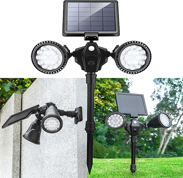 Solar Spot Lights Outdoor Waterproof, Double Head Adjustable Bright LED Solar Motion Sensor Lights for Outside Garden, Flag Pole Light, Landscape Lighting for Patio Deck Yard Driveway