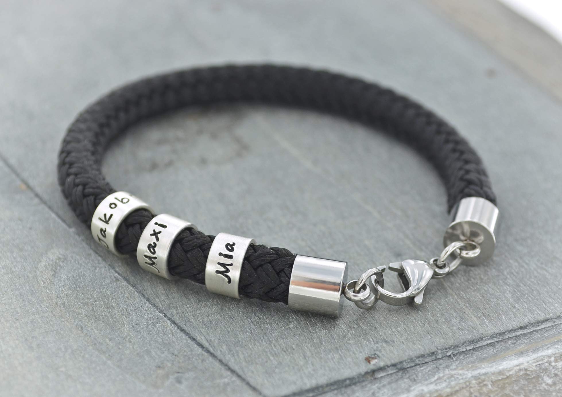 Herrenarmband mit Gravur mit Kleinen Personalisierten Beads, Segeltau Armband mit Namen Handgefertigt, Namensarmband, Männerarmband mit Namen, Edelstahl