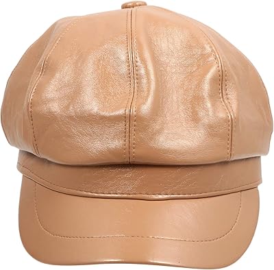 GALPADA Womens Visor Beret Newsboy Cap Leather Baker boy Cap Cabbie hat Newsboy Hat Cap Khaki